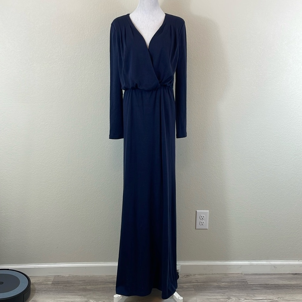 Alice + Olivia navy 100% wool long sleeve maxi wrap dress size small